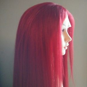 Handmade 18 Synthetic HWig in Red Lace Middle Part